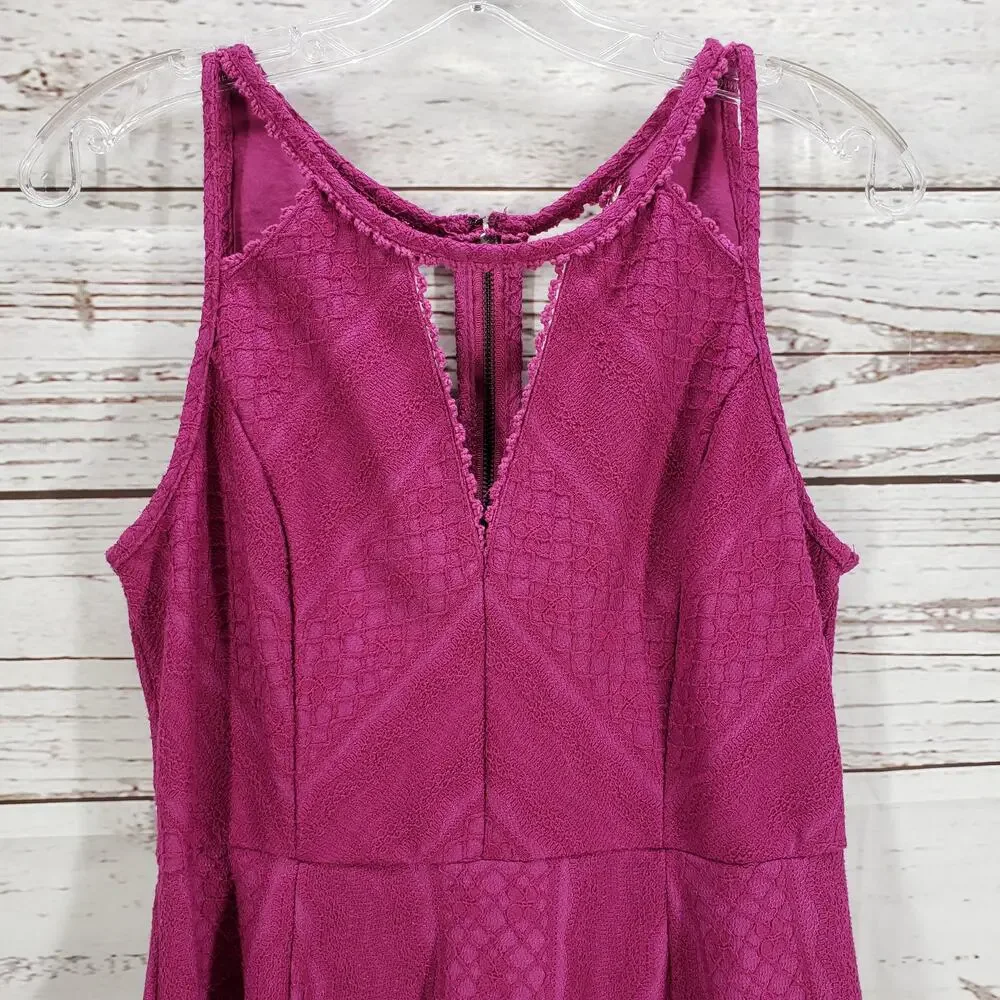 Free People Women's Magenta Lace Keyhole Fit & Flare Dress Size 12
